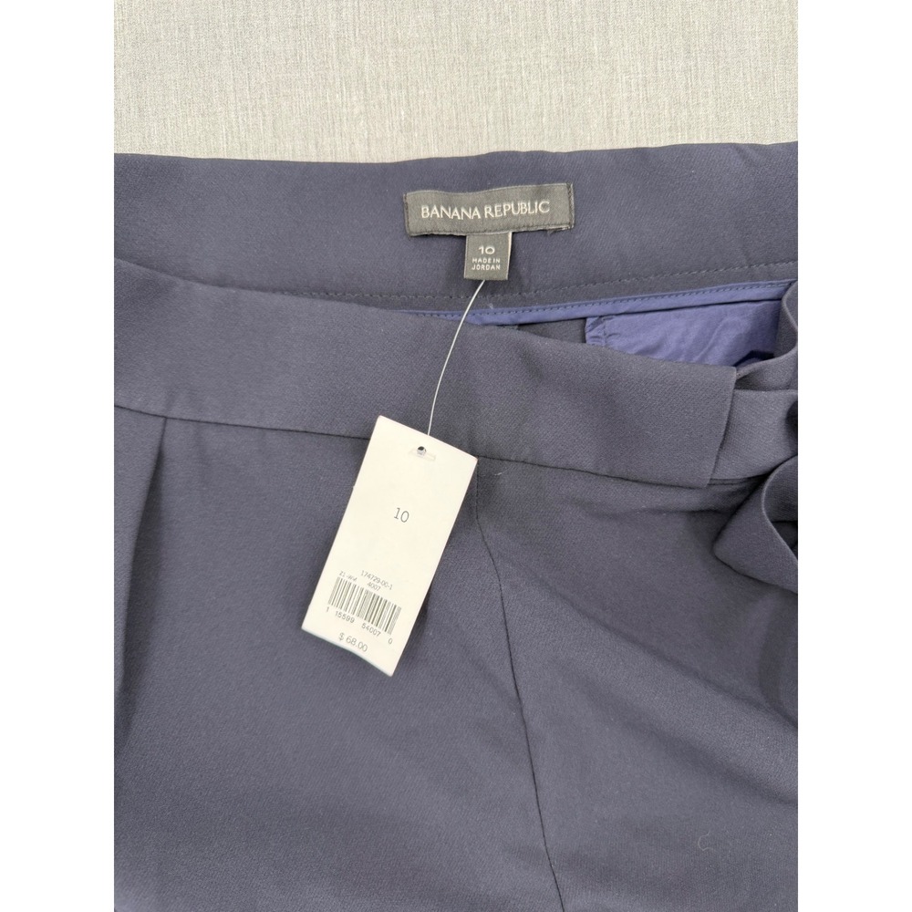 Banana Republic Navy Blue Scalloped Hem Tie Waist Pleated Shorts Size 10 NEW - Picture 2 of 7